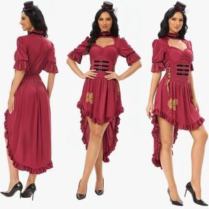 Steampunk,  Burgundy Dress Costume with hat various sizes